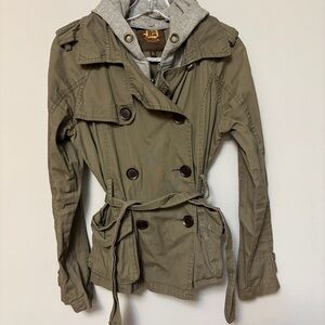 Y2K Dollhouse Green Military Cargo Jacket Cinch Waist Detachable Hood Bella Sz L